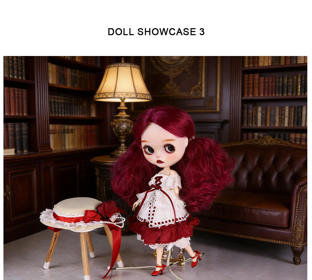 ICY DBS Blyth 1/6 Doll Hand drawn White Skin Red Rose Hand drawn Set Girl Gift