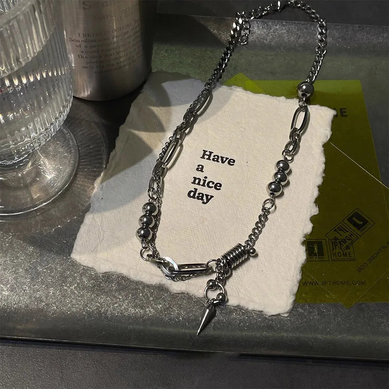 Punk Irregular Pearl Beaded Necklace for Men Women Kpop Imitated Pearl Choker Chain Necklace Pendant Unisex Collar
