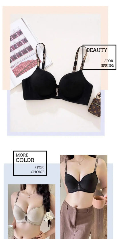 New Red Smooth Push Up Bra for Small Chest, Thickened Seamless Lift, Wireless T-Shirt Bra for A/B Cup