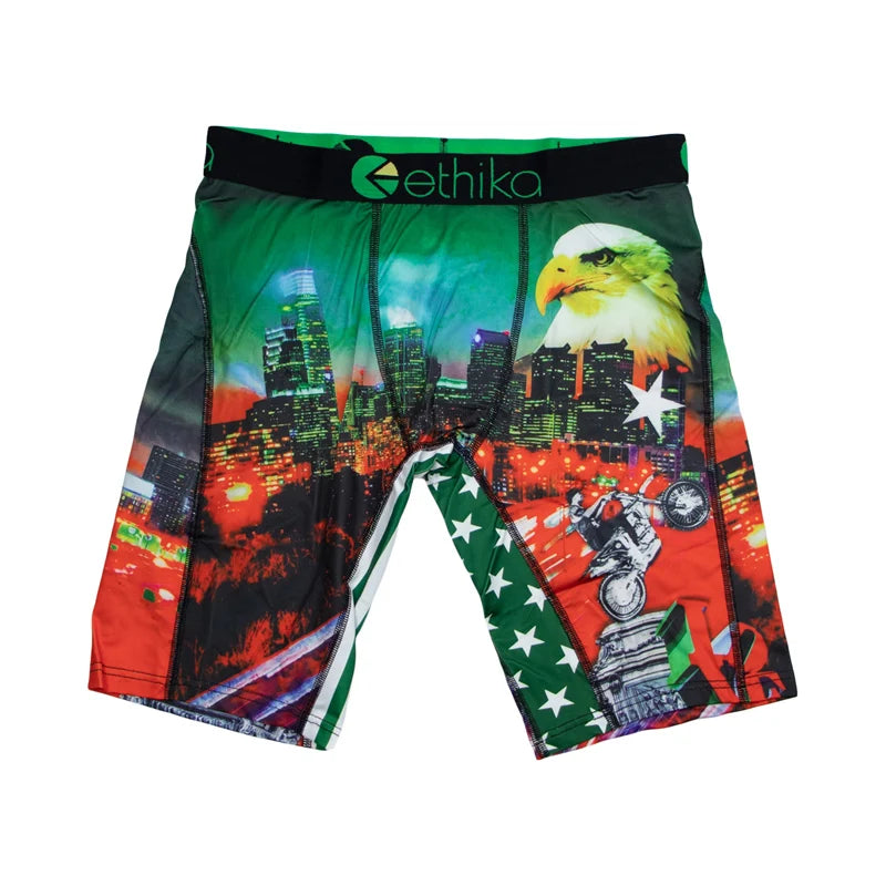 ETHIKA 1Pcs Men Underwear Boxers Breathable Mesh Crotch Man Underpants Plus Size L-3XL Mens Panties Printed Men's Boxers Briefs