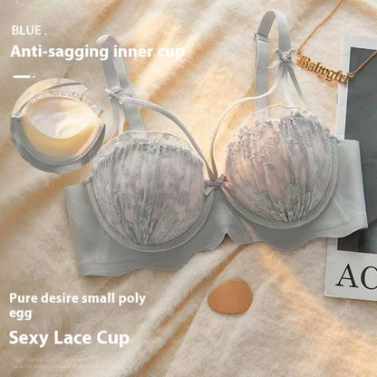 Japanese Pure Desire Wind Sexy Bra Set Small Breasts Gathered Underwear Without Steel Ring French Lace Bra Set