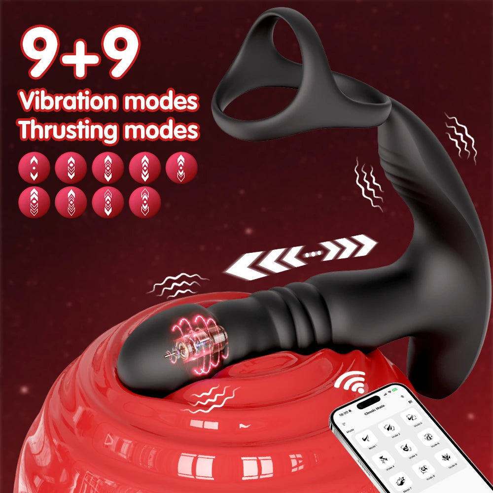 Thrusting Prostate Massager Anal Dildo Vibrator for Men, 6-in-1 Vibrating Male Anal Toys with Silicone Cock Ring Adult Sex Toys