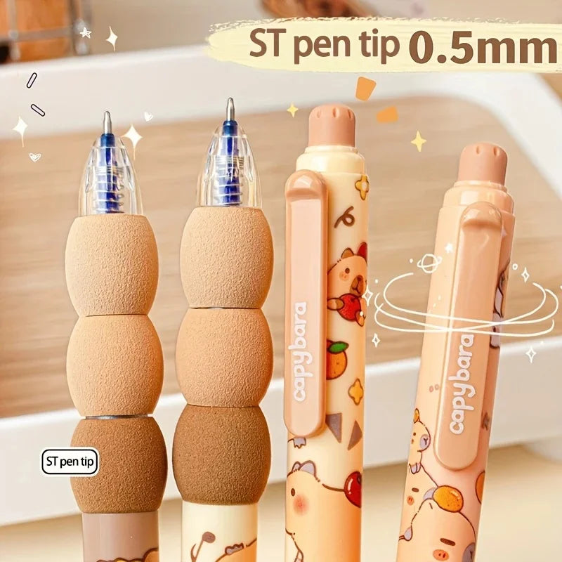 Set of 4 Capybara-Themed Erasable Gel Pens Point of 0.5 Mm Soft Grip Barrel Perfect Gift Choice Office And School Supplies