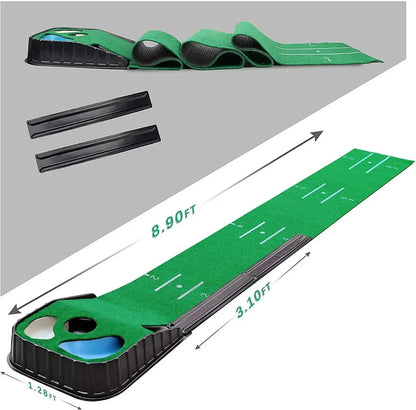 Golf Indoor Putting Mat Putter Trainer Green Carpet Practice Set Ball Return Mats PM005