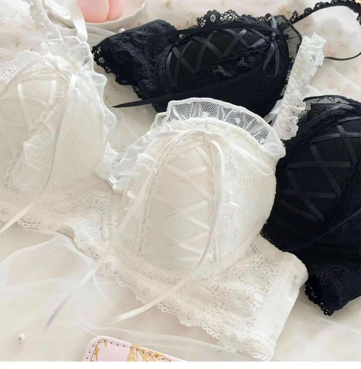 Princess Lolita Bra Set, Pure Lust Lace, Sexy Gathering, Anti-Sagging, Sweet Court Style, Comfortable Underwired Girl Bra Set