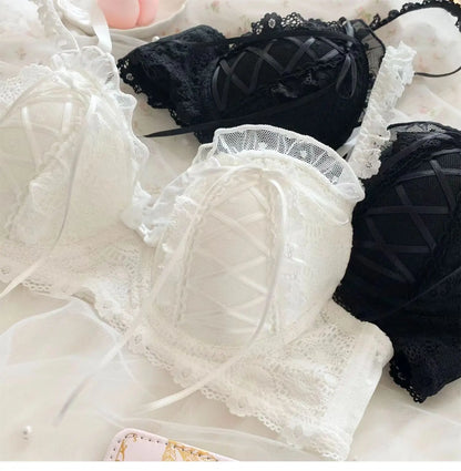 Princess Lolita Bra Set, Pure Lust Lace, Sexy Gathering, Anti-Sagging, Sweet Court Style, Comfortable Underwired Girl Bra Set