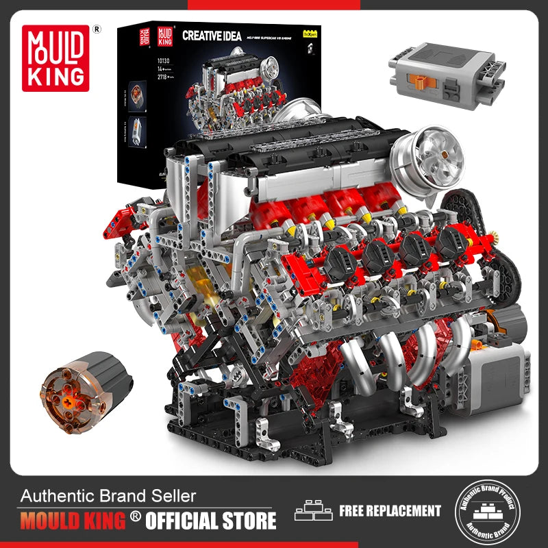 Mould King 10130 Technical Car Part Building Block The F488 Supercar V8 Engine Set Assembly Brick Toys Model Kids Christmas Gift