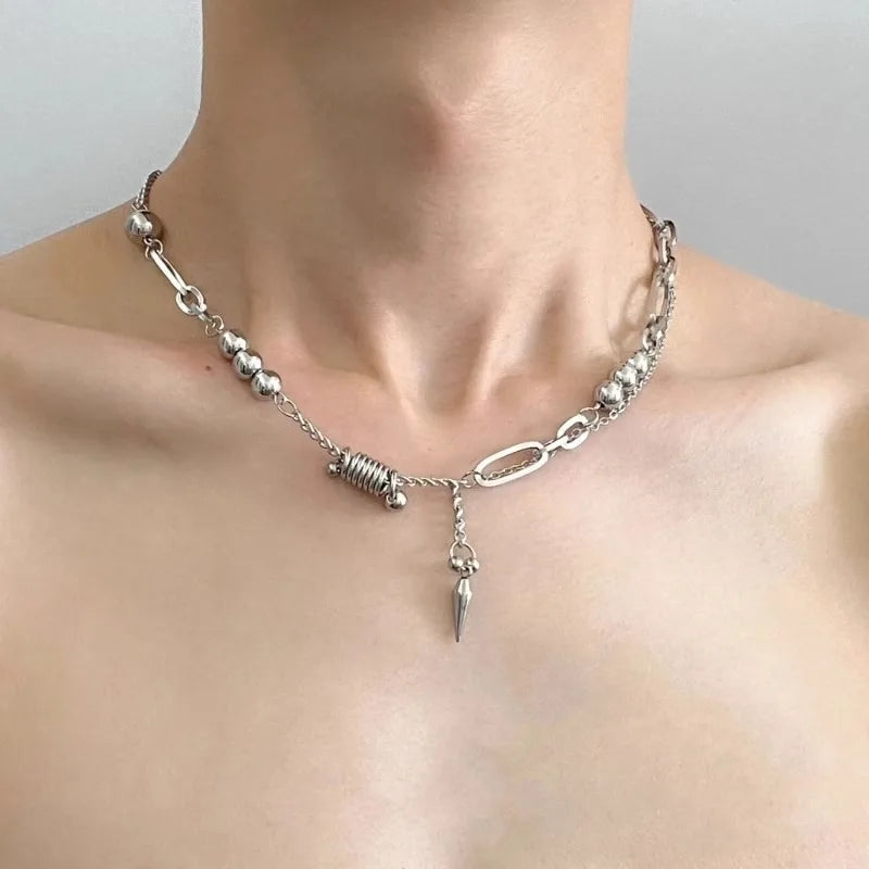 Punk Irregular Pearl Beaded Necklace for Men Women Kpop Imitated Pearl Choker Chain Necklace Pendant Unisex Collar