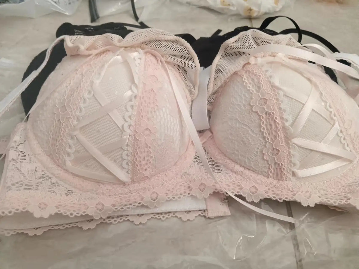 Lolita Prom Solid Color Sweet Bra Sexy Lace Bra Adjustable Gathering Anti-Expansion Bra Sweet Temperament Court Bra