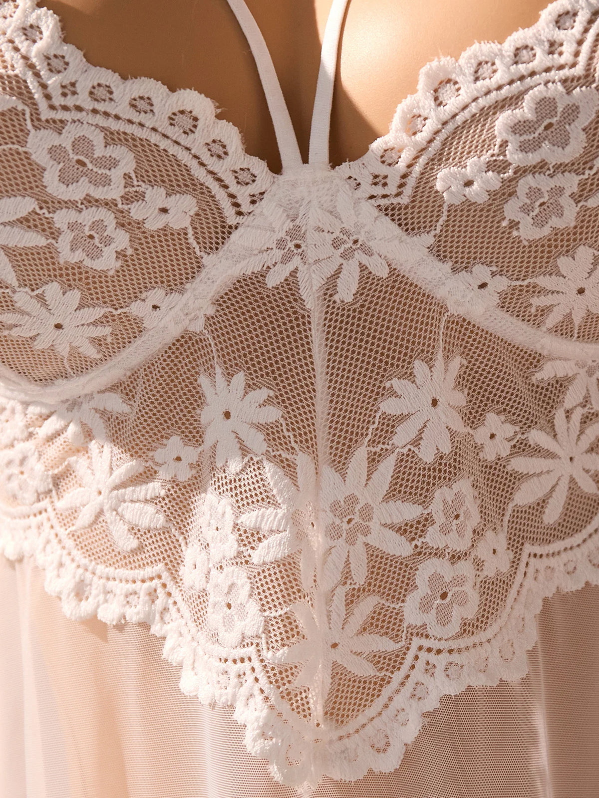 White Lace V-Neck Nightgown Set