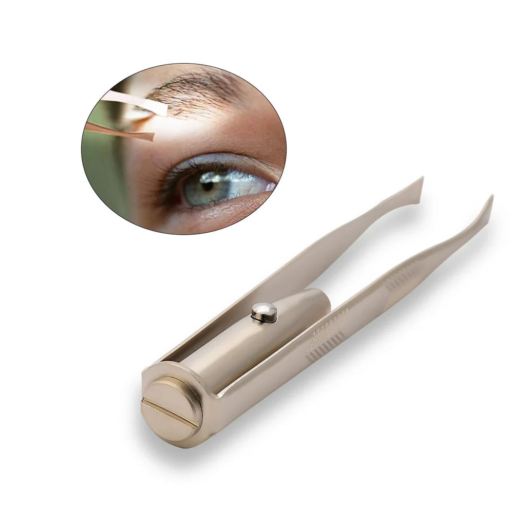Portable Stainless Steel Led Make Up LED Light Eyelash Eyebrow Clip Tweezer Set Smart Design Hair Remove Tweezer Makeup Tool
