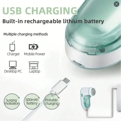 Green Fabric Shaver, Lint Remover For Clothes, Effectively And Quickly Remove Pills, Sweater Shaver With Stainless Steel 3-Leaf Blades And Lock Protection.( Two Blades&One Brush