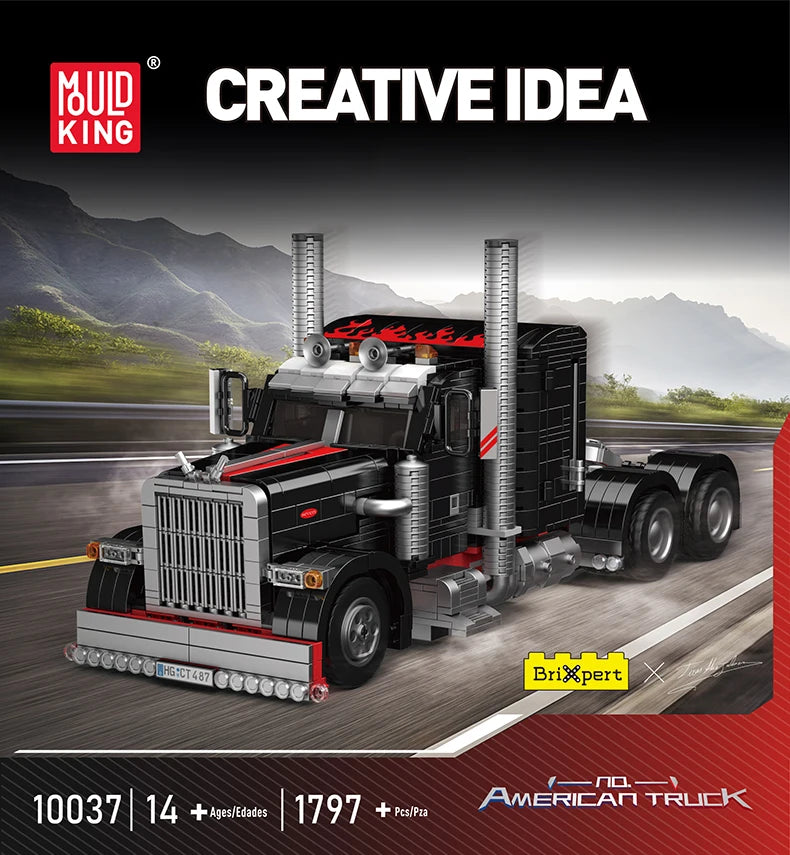 Mould King 10037 Technik American Truck Construction Kit - 1797 Pieces Truck Model Clamping Blocks for Adults