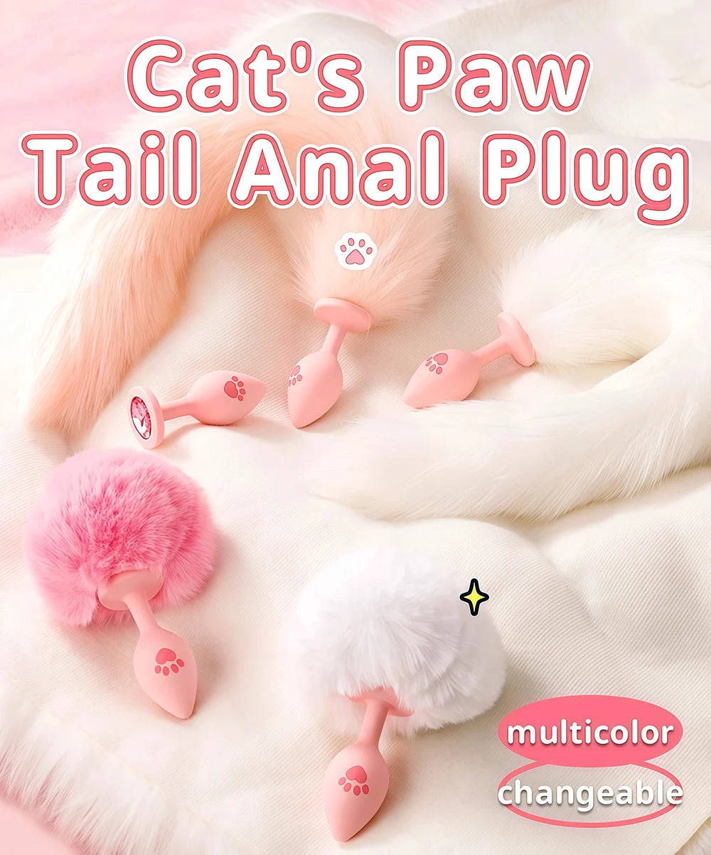 Cat Paw Anal Plug Adult Couple Games Butt Plug Erotic Product Penetration Anal Toys with Hairball Fox Tail Sex Toy for Men Women