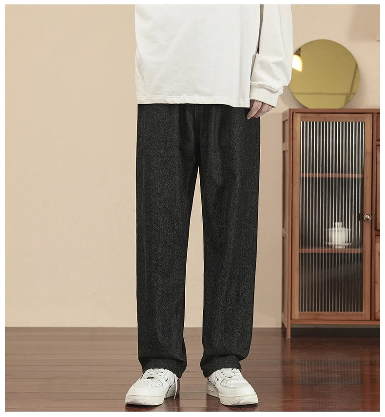 2023 New Korean Fashion Men's Casual Ankle-Length Jeans Classic Man Straight Denim Wide-leg Pants Light Blue Grey Black 3XL