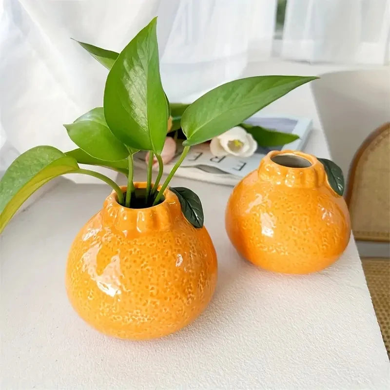 1pc Fashion Orange Design Ceramic Vase, Suitable For Hydroponics - Perfect Choice For Living Room And Office Decoration