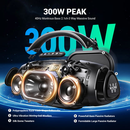 W-KING X20 200W RMS Portable Bluetooth Speakers, Massive Bass Party Boombox IPX7 Waterproof Speaker Large, Loud Outdoor Speaker