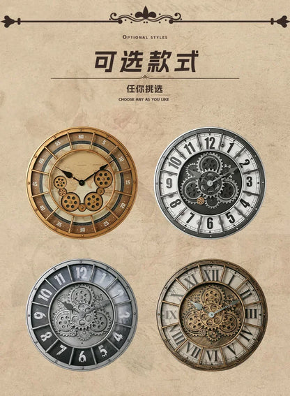46cm Real Moving Gears Wall Clock Large Industrial Steam Punk Roman Numeral Wall Clock Living Room Home Decoration Quartz Clock