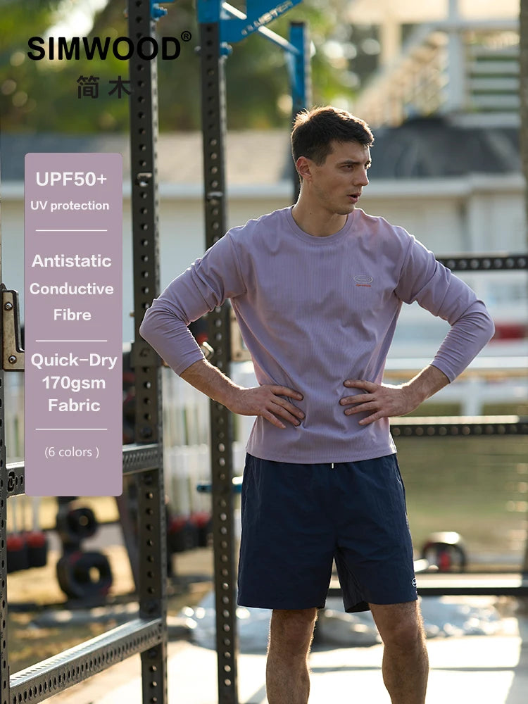 SIMWOOD Quick Dry Waffle Texture Long Sleeve T-shirt Men 180gsm Anti-static Moisture Wicking Sportswear for Running Workout Top