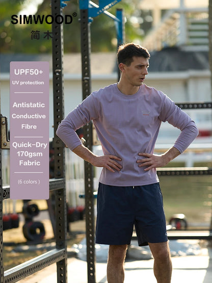SIMWOOD Quick Dry Waffle Texture Long Sleeve T-shirt Men 180gsm Anti-static Moisture Wicking Sportswear for Running Workout Top