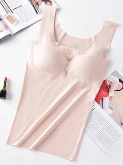 Ice Silk Tank Top Wireless Paded Lingerie Push Up Seamless Padded Vest Crop Top Tee Camisole Feminino Comfortable Sleep Cami
