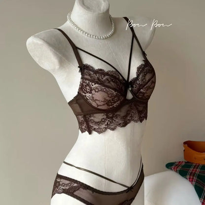 Sexy Lace Breathable Lingerie Set French-Style Small-Bust Support Bra Anti-Sagging & Side-Boob Control Soft Underwire Bra Set