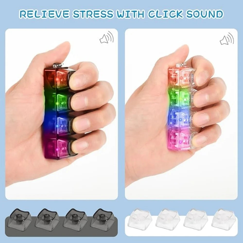 1PC Light Up Keyboard Keychain Stress Relief Clickable LED Button Toy for People with Anxiety Office Desk Accessory
