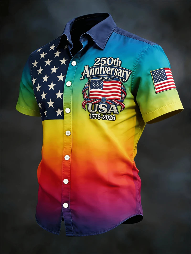 2026 New America 250th Anniversary Hawaiian Shirt Men USA Flag 1776–2026 Shirt American Independence Day Apparel Fourth Of July