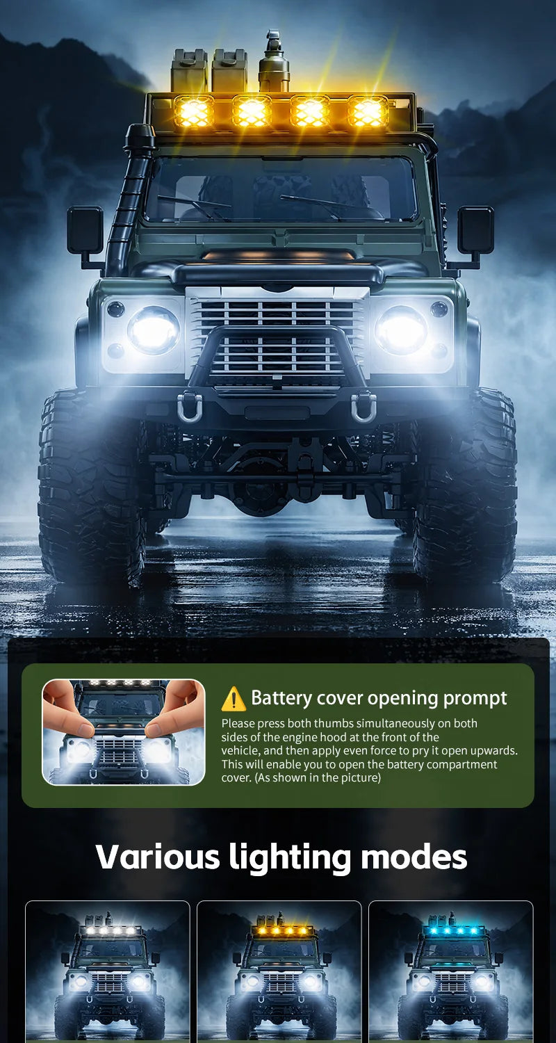 KF90 1:12 2.4G RC Car With Lights 4WD 60Mins Remote Control Climbing Car Off-Road Vehicle RTR High Speed Drift Model Toy for Kid