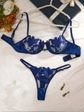Multi-Color Floral Embroidered Bra & Brief Set