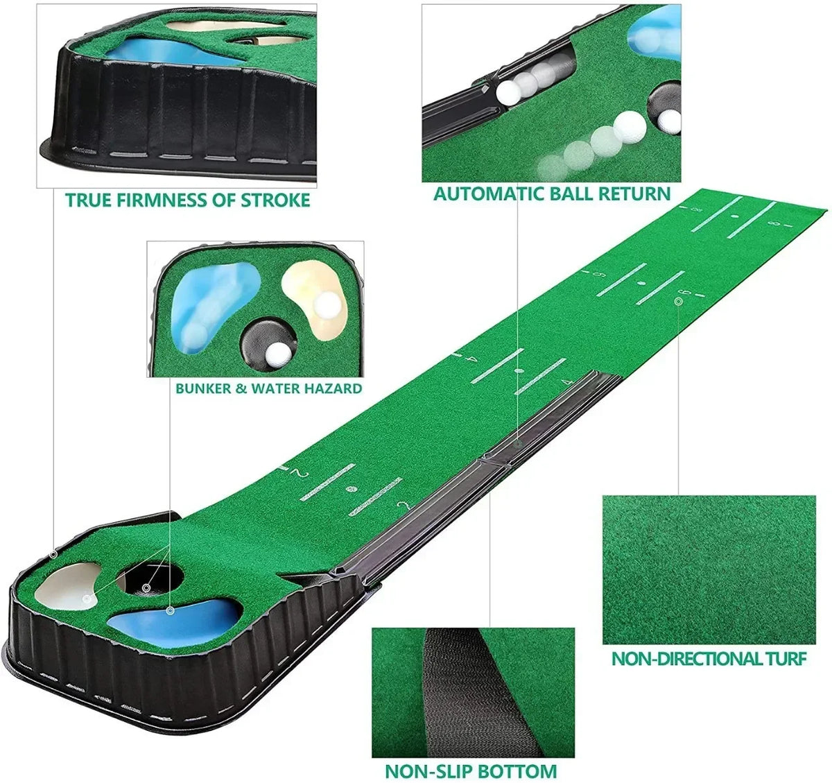 Golf Indoor Putting Mat Putter Trainer Green Carpet Practice Set Ball Return Mats PM005