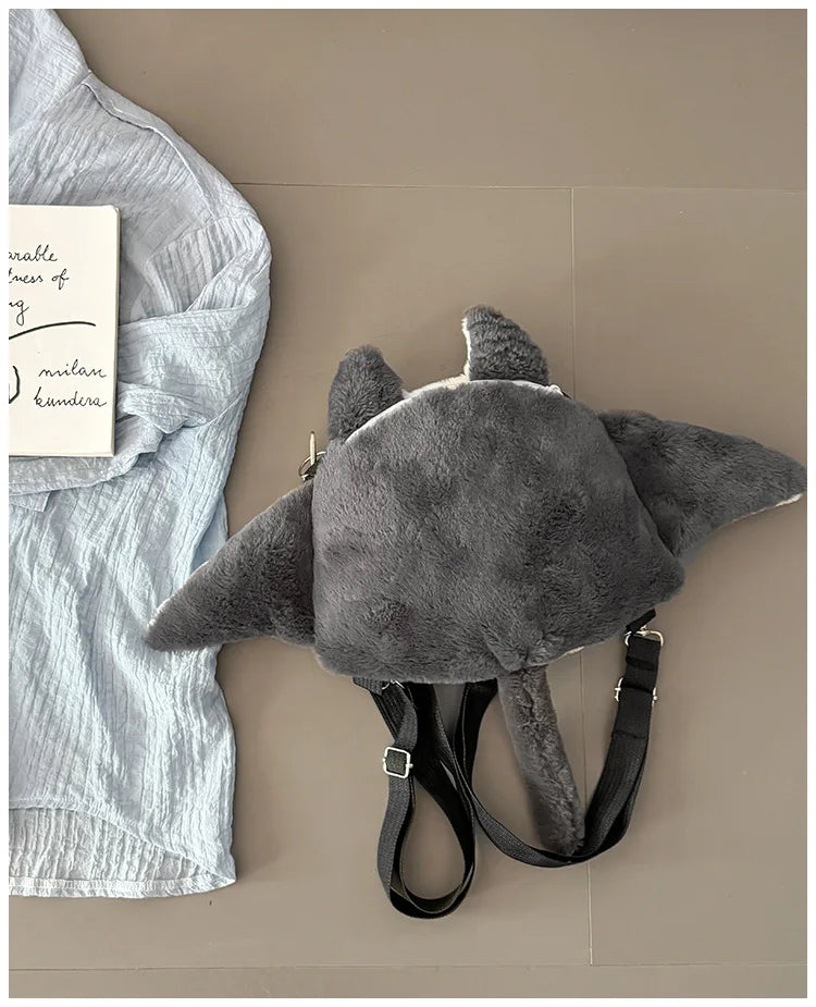 Creative Manta Ray Plush Backpacks Cute Fluffy Cartoon Animal Shoulder Crossbody Bag Casual Plushie Schoolbag Women Kawaii Gifts
