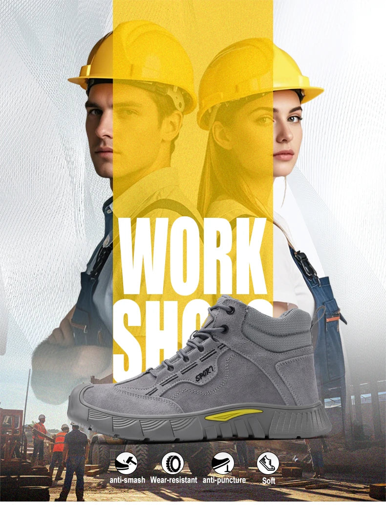 GUYISA Men's Anti-Shock and Anti-Penetration Work Shoes with Rubber Soles