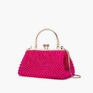 Women's Pearl Embellished ABS Frame Clutch Bag – Evening & Wedding, 6 Colors - TRYSHOPPY