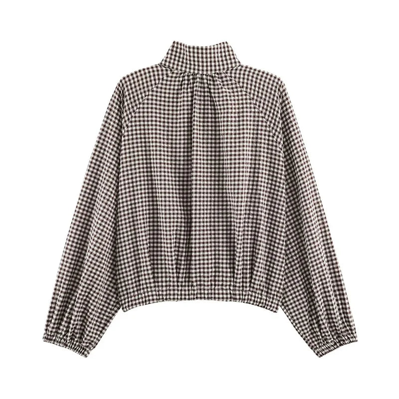 Guobioziy Women's Jacket 2026 Autumn New Plaid Long-Sleeve Drawstring Loose Jacket Parka Casual Fashion Versatile