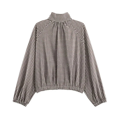 Guobioziy Women's Jacket 2026 Autumn New Plaid Long-Sleeve Drawstring Loose Jacket Parka Casual Fashion Versatile