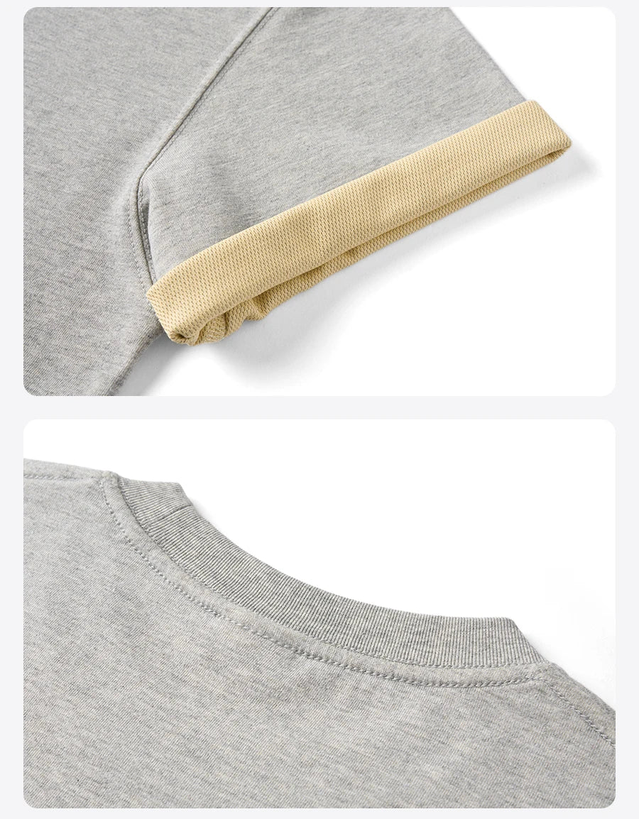 SIMWOOD 2026 Summer New 【Oversize Short Length】240gsm Moisture Wicking Quick Dry T-shirt Men Two-Tone Color Design Tops