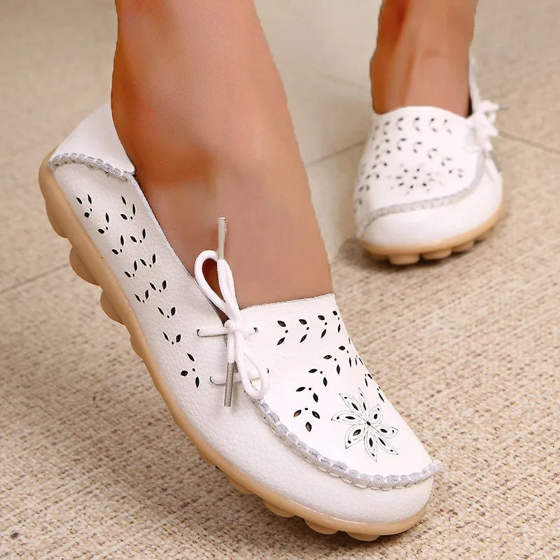 Women's Leather Ballet Flats — Hollow Slip-On Ballerina Shoes