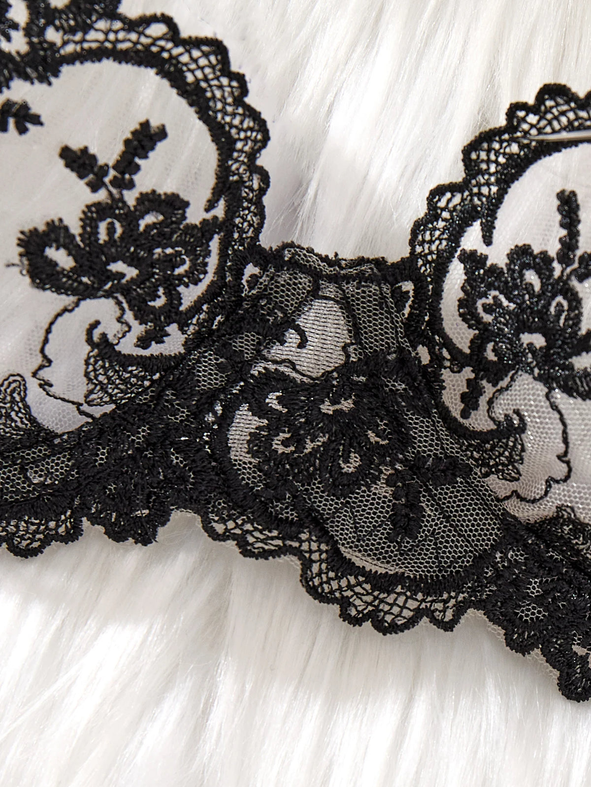 Black Floral Embroidered Lingerie Set