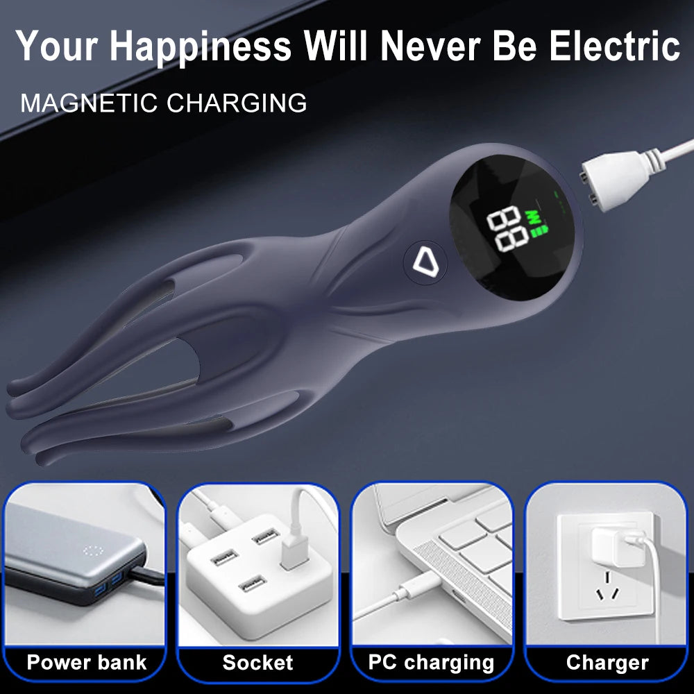 Electric Shock Male Vibrator Penis Glans Stimulator Strong Vibration Led Display Delay Training Exerciser Extender for Male Mas