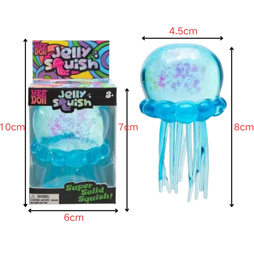 Schylling Nee Doh Jellyfish & Cube Squish Toy, Soft Jelly Squeeze Stress Relief Fidget Toy, Sensory NeeDoh for Kids & Adults