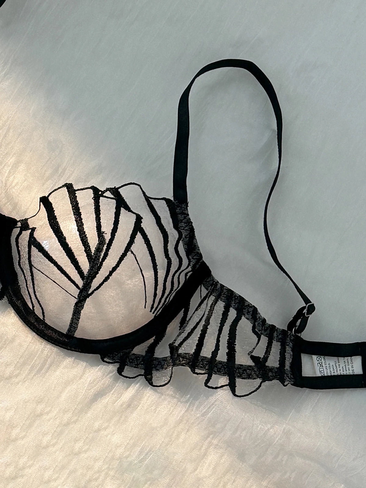 Black Scallop Embroidered Underwire Bra & Thong Set