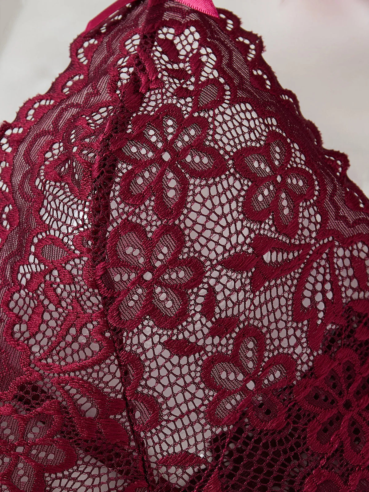 Burgundy Floral Lace Deep-V Bodysuit