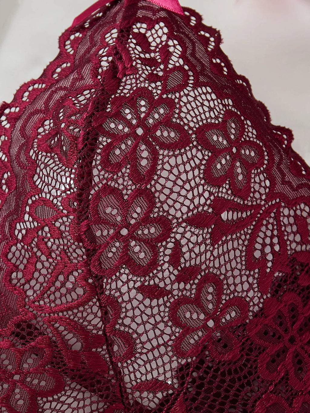 Burgundy Floral Lace Deep-V Bodysuit