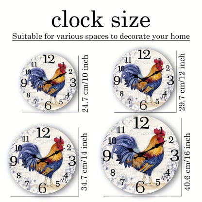 Fashionable Rooster Pattern Wooden Wall Clock for Living Room, Bedroom, Kitchen, Home Decoration, Silent Quartz Clock, Holiday Gift, 10 Inches, 12 Inches (No Battery)