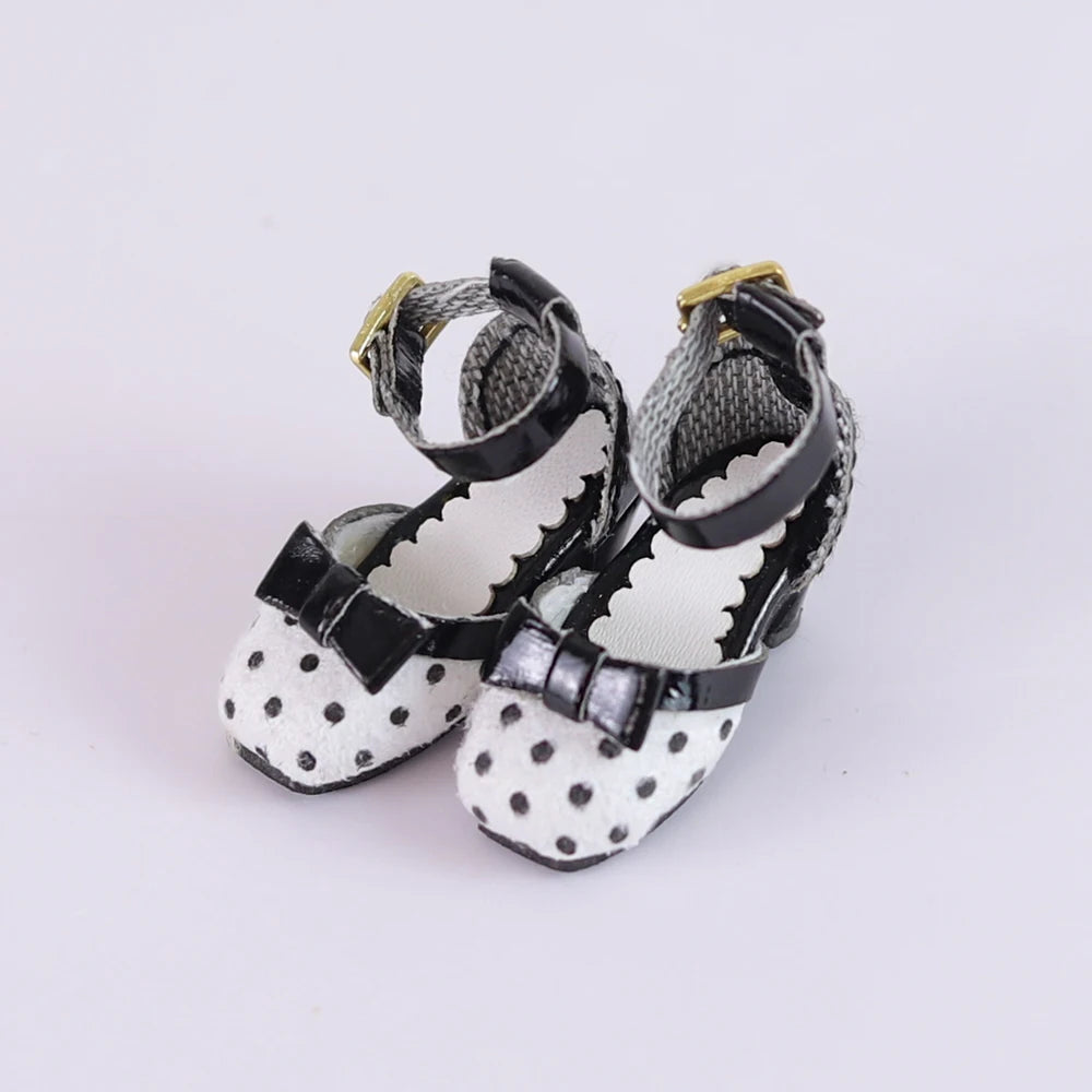 ICY DBS Blyth doll shoes polka dot elegant chunky heeled high heels toy gift