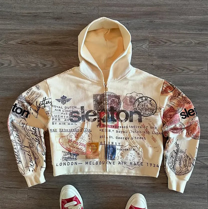 Retro Y2K Graphic Zip-Up Hoodie