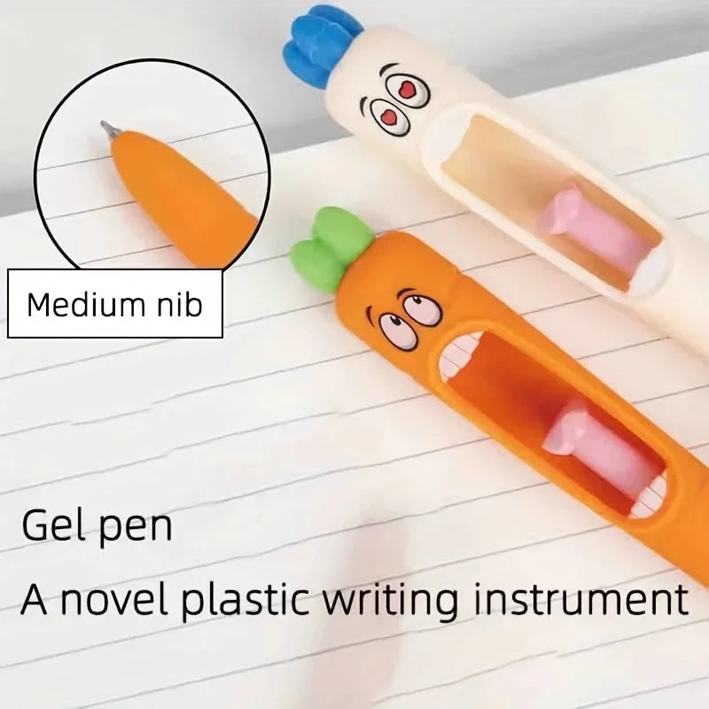 4pcs Multi-Expression Radish Shaped Gel Pens Creative Fresh Stationery Supplies Black Ink Fun Easter Gifts And Party Giveaways