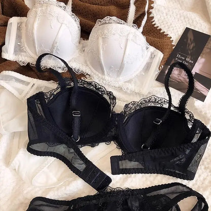 Women's Embroidered Lace Support Bra Set