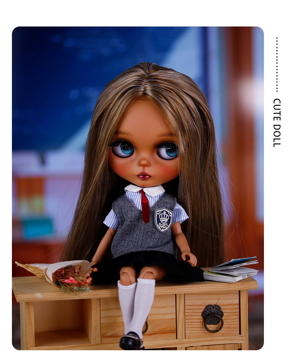 ICY DBS Bryce 1/6 Hand-Painted Doll Set Doll with Black skin, Long Lashes, and Sunspots SD Version